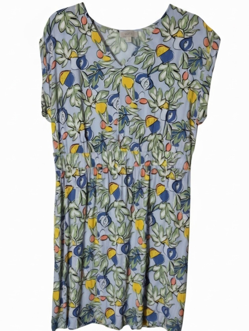 LOFT Light Blue Floral-Print Tunic with Yellow & Blue Accents Size Large